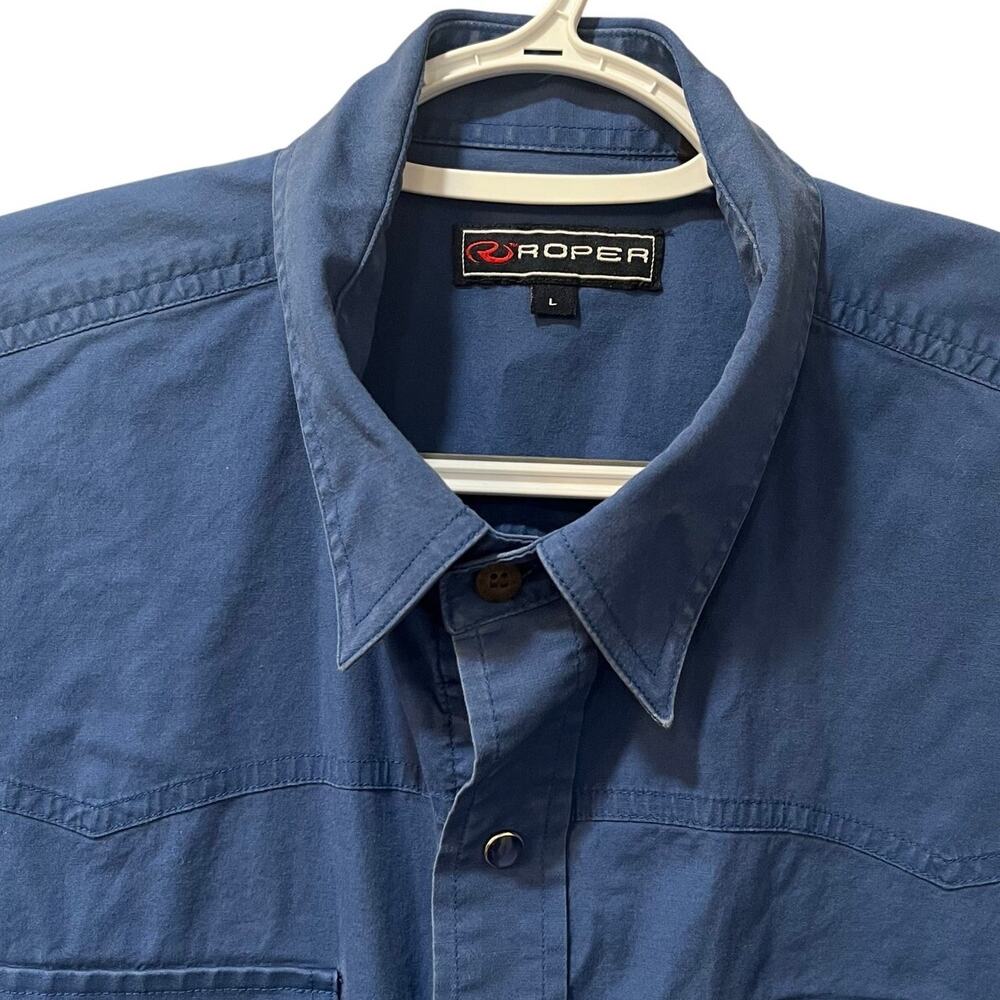 Roper Men's Long Sleeve Pearl Snap Western Shirt Solid Blue Large - Picture 3 of 8